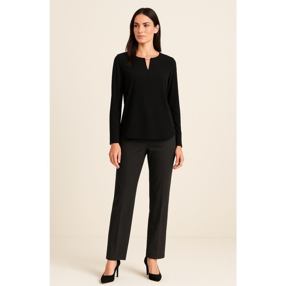 Banana Republic Black Long Sleeve Keyhole Blouse Hi-Low Hem Workwear Top S